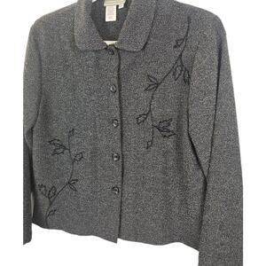 Coldwater Creek Petite PXS Gray Boucle Floral Embroidered Jacket Asian Classic
